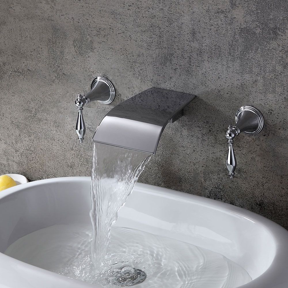 Milly Modern 2 Handle Waterfall Wall Mounted Bathroom Sink Faucet In