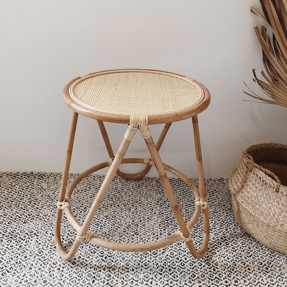 Rustic Round End Table Rattan Side Table