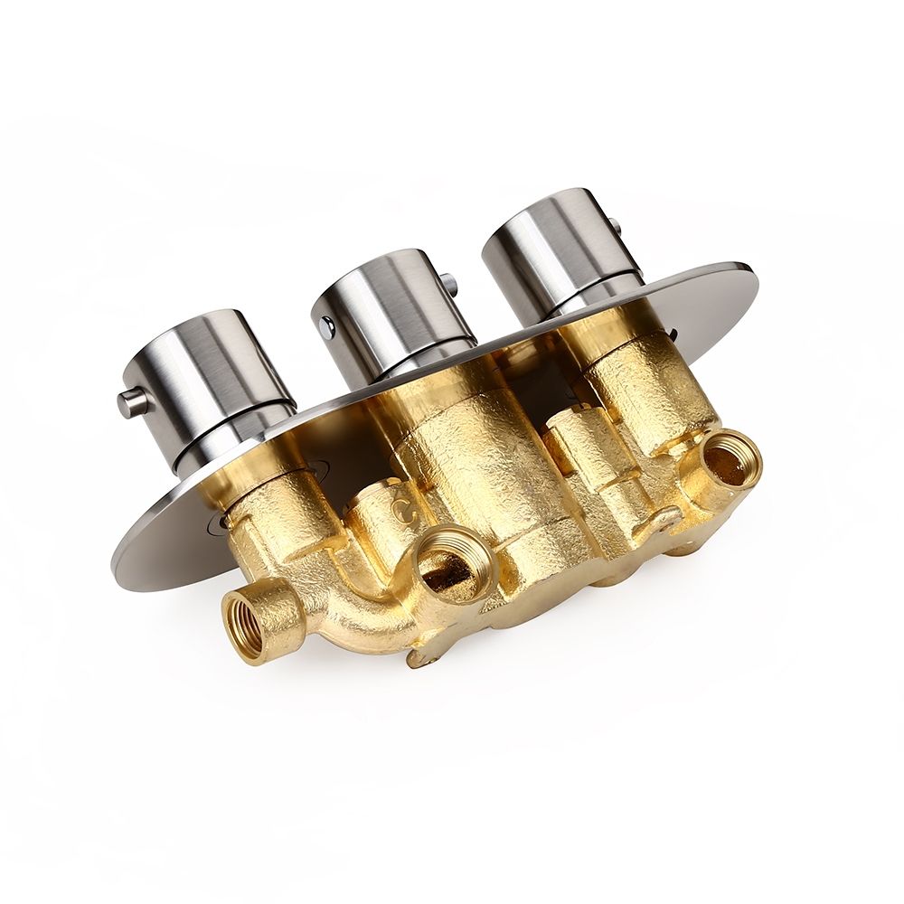 Thermostatic Shower Valve 3 Outlets Solid Brass with Cylindrical Knobs