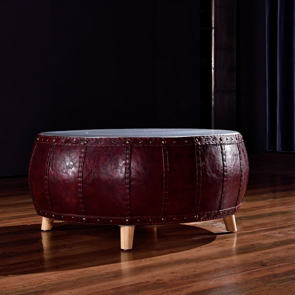Modern Drum Coffee Table PU Leather Accent Table
