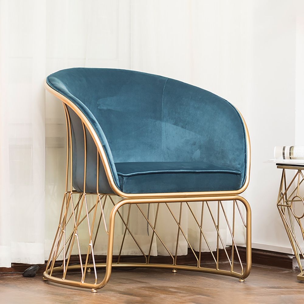 Blue Accent Chair Upholstered Velvet Modern Accent Chair In Gold Legs