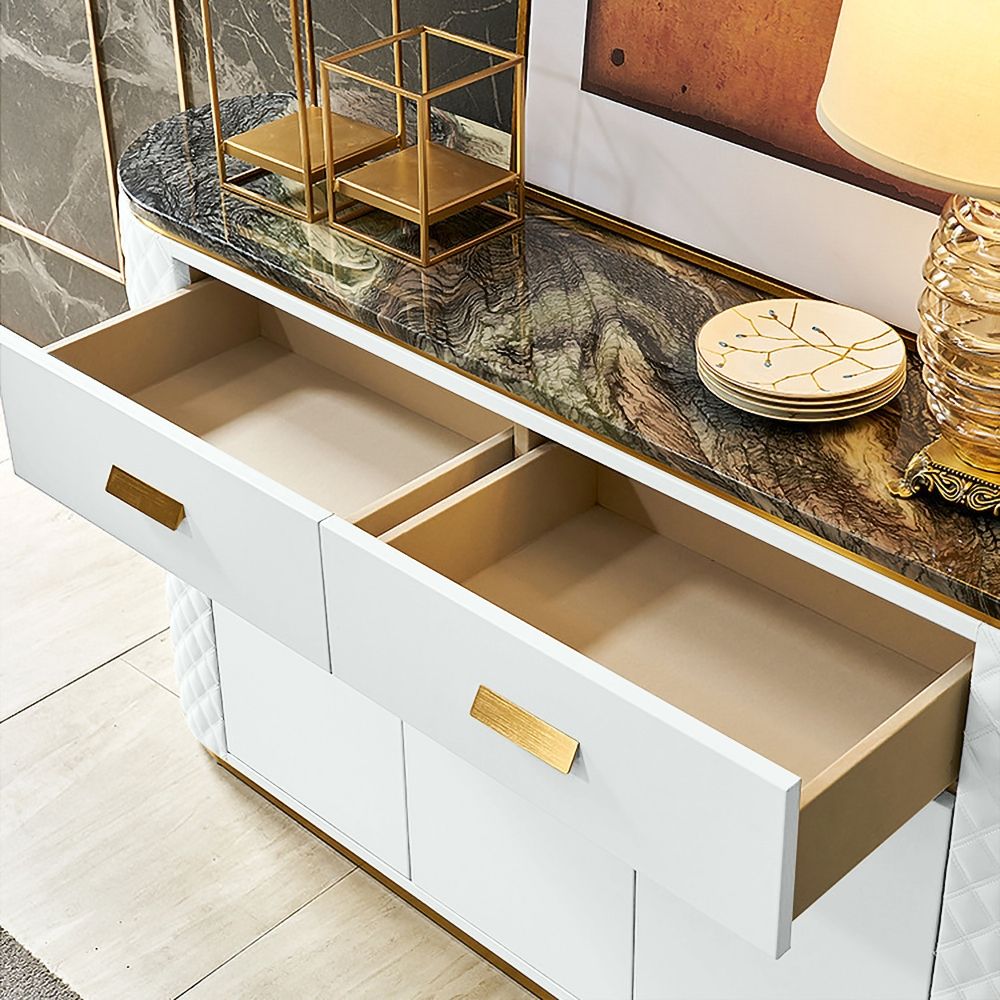 63" White Sideboard Buffet Faux Marble Top Modern Sideboard