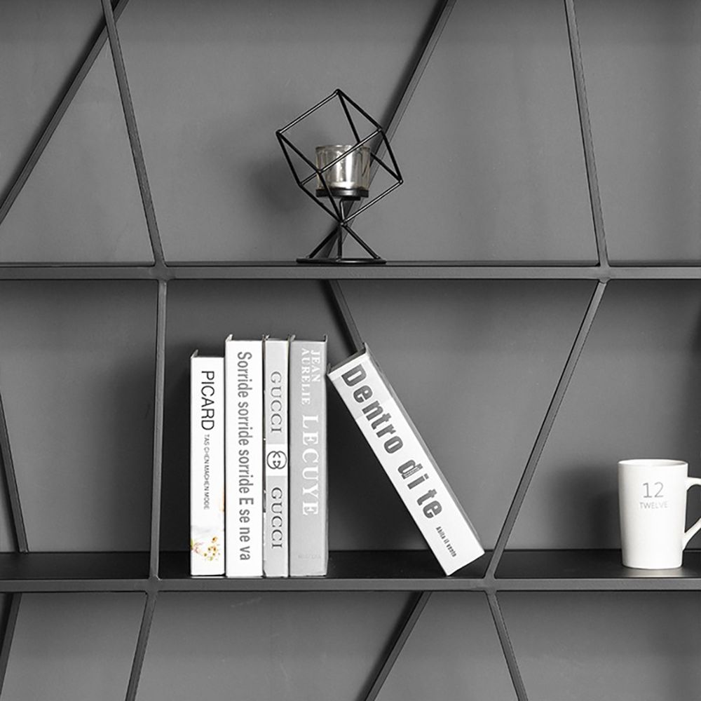 Black Modern Geometric Bookshelf Metal with 5Tier Shelving
