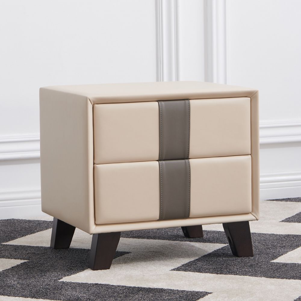 Modern Nightstand Velvet Bedside Table Storage with Drawer in Beige