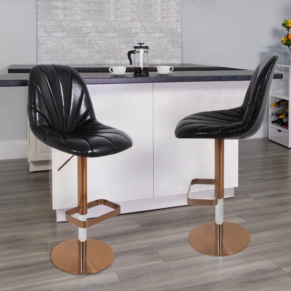 Adjustable Height Faux Leather Swivel Bar & Counter Stool Upholstered Stainless Steel in Rose Gold