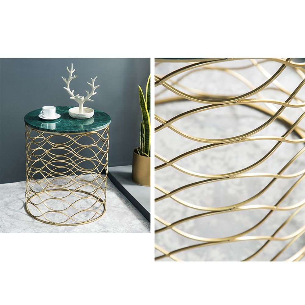 Modern Green End Table Marble Top Side Table Metal in Gold
