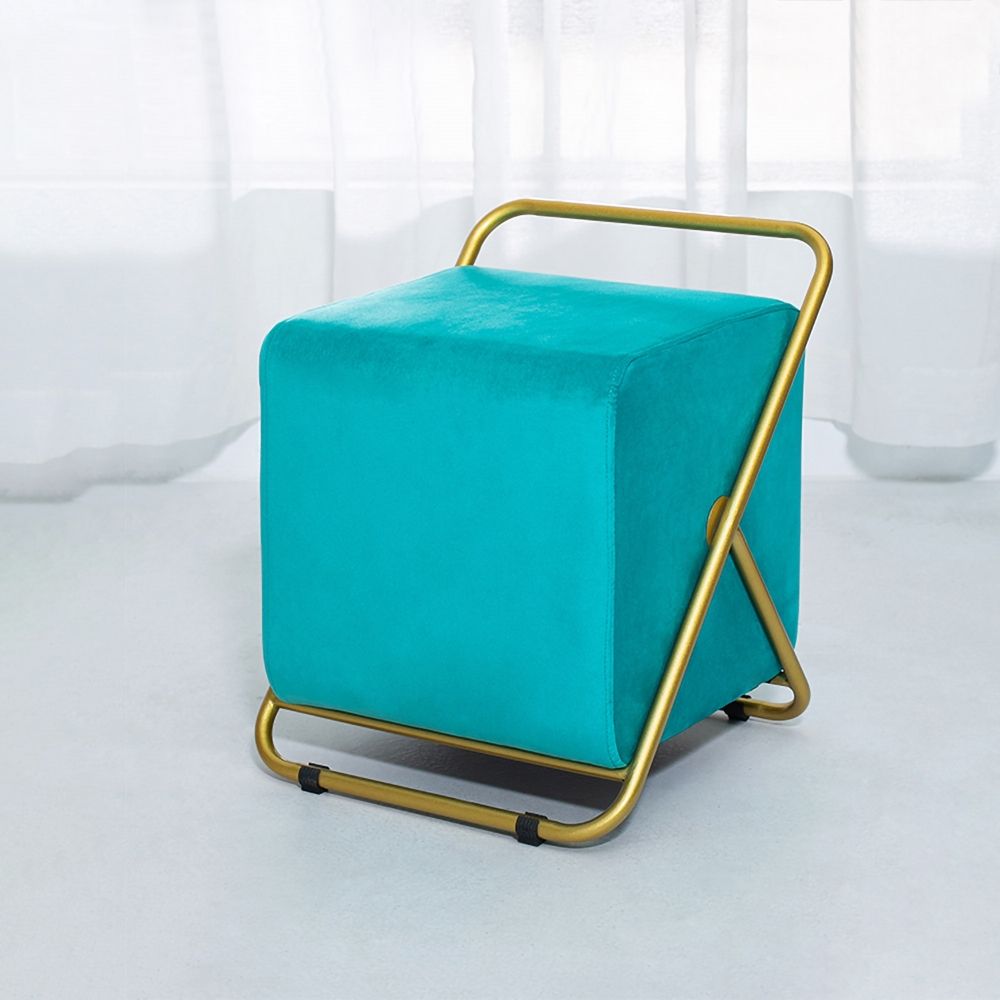 Modern Ottoman Blue Velvet Ottoman Foot Stool Footrest Ottoman with