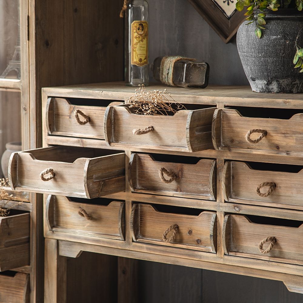 31" Farmhouse Natural Entryway Wood with 9Drawer & 1Shelf
