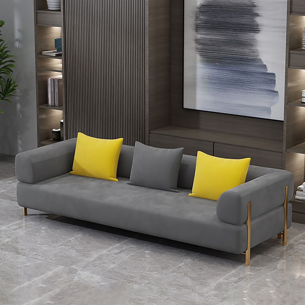 Modern Velvet Upholstered Sofa 3Seater Sofa in Gold Legs 78.7" Pillow