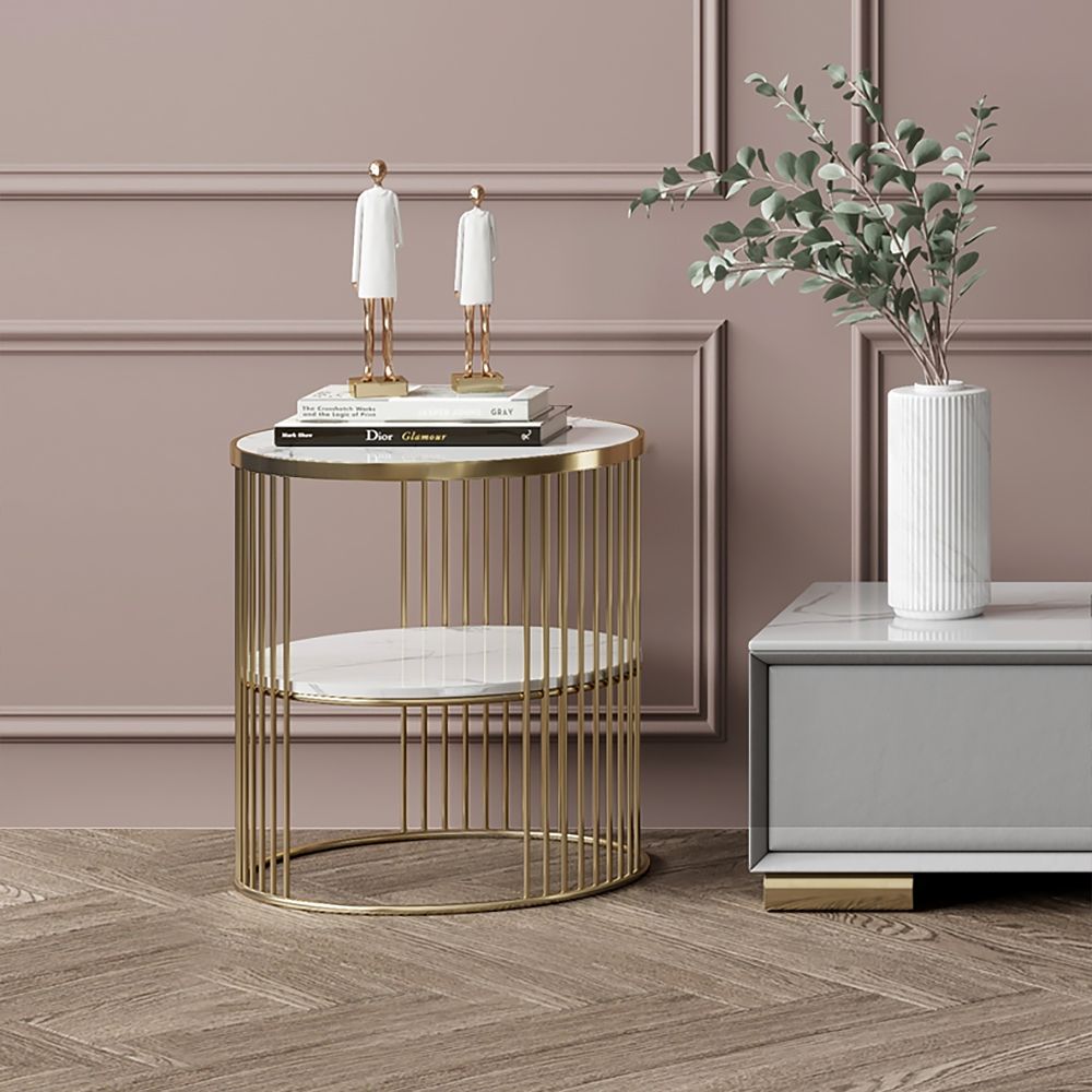 Modern Side Table Round 2Tier Side Table Stone Side Table with Shelf