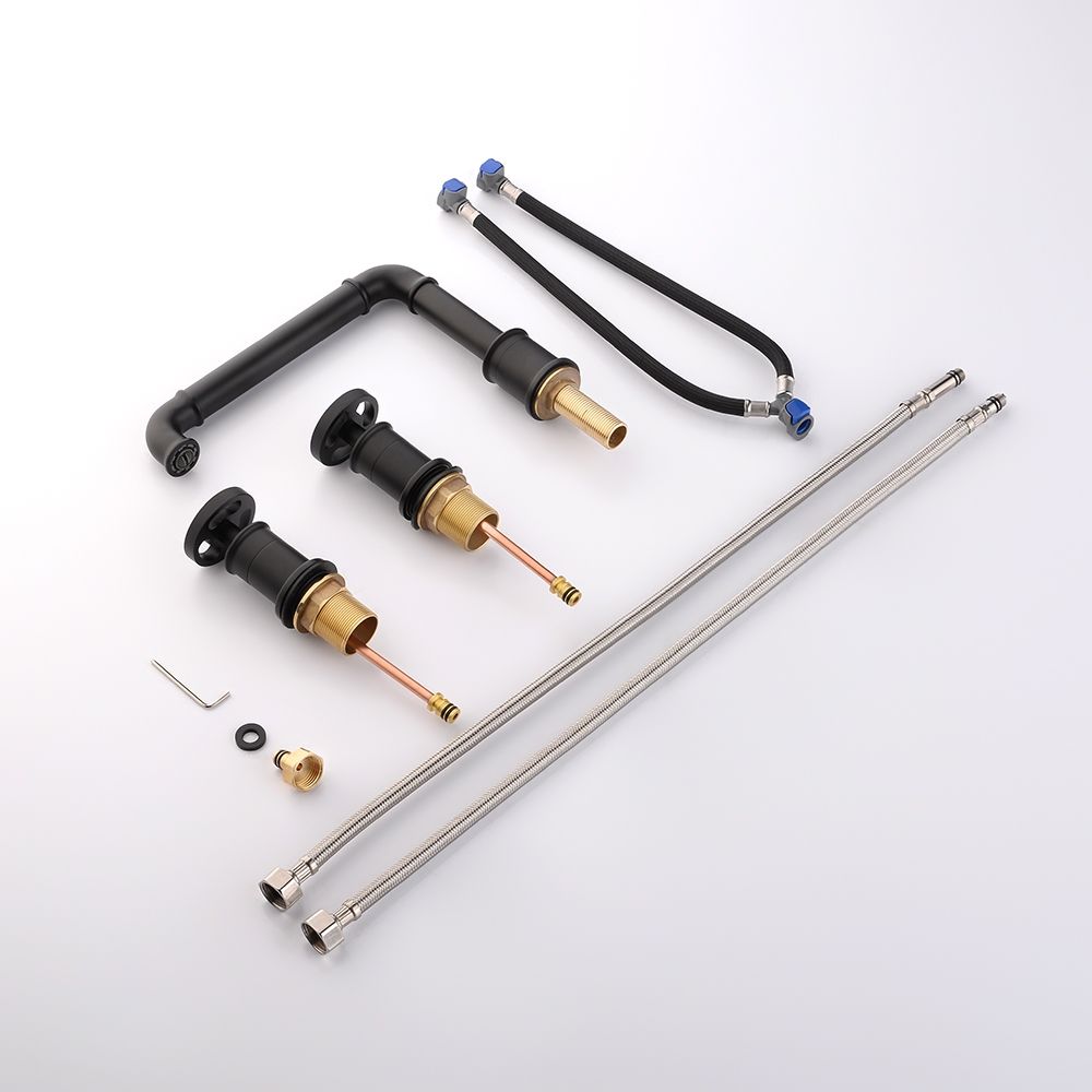 Ruth Industrial Pipe Matte Black Bathroom Widespread Sink Faucet Double