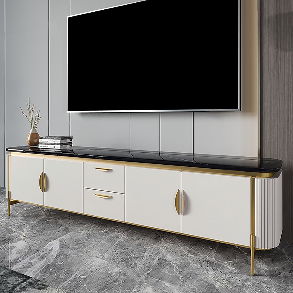 78.7" Black Faux Marble Top TV Console with Drawers & Doors for TVs