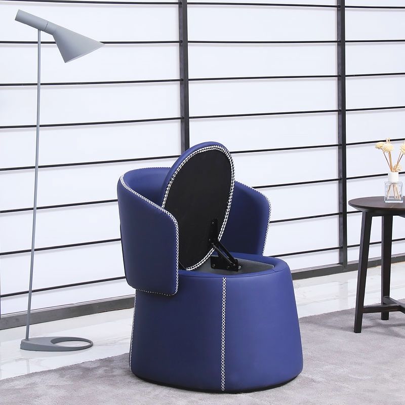 Convertible Blue Faux Leather Accent Chair Upholstered Armchair with