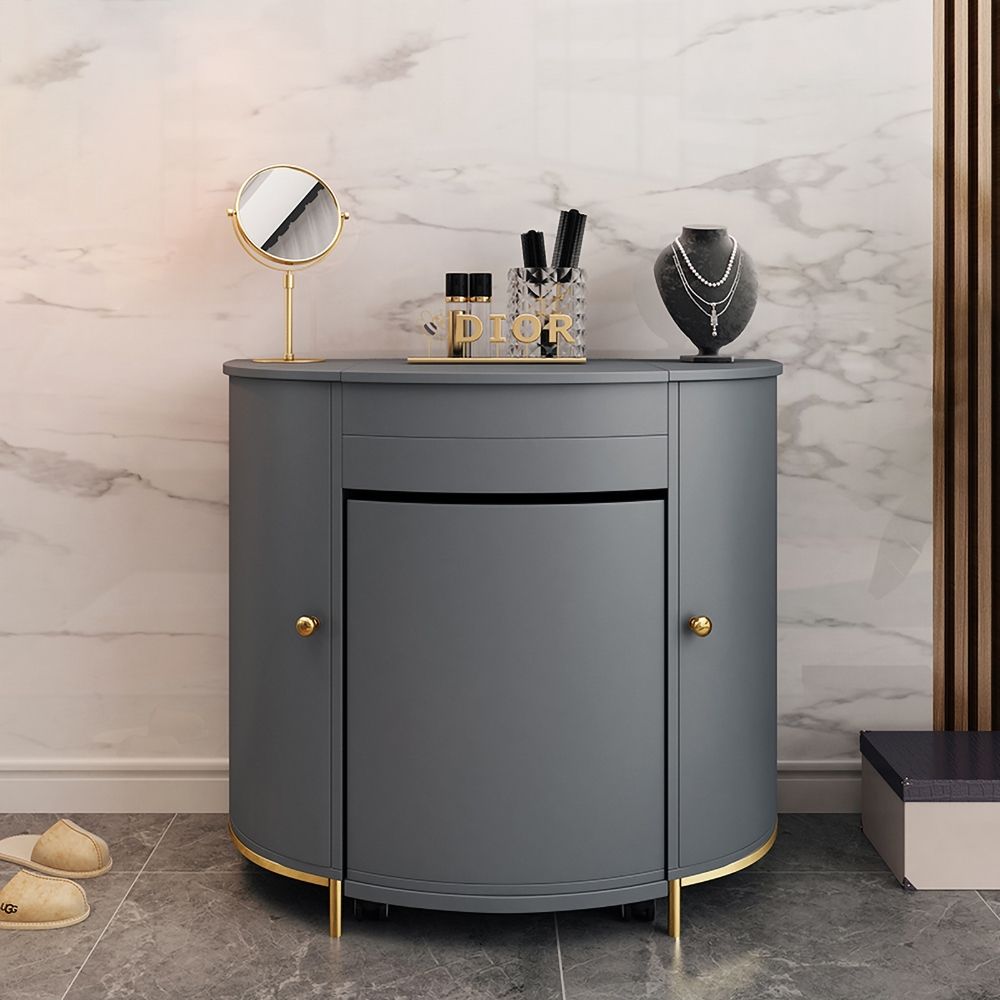 Modern Gray Lighting Makeup Vanity Table with Flip Top Mirror & 2Door