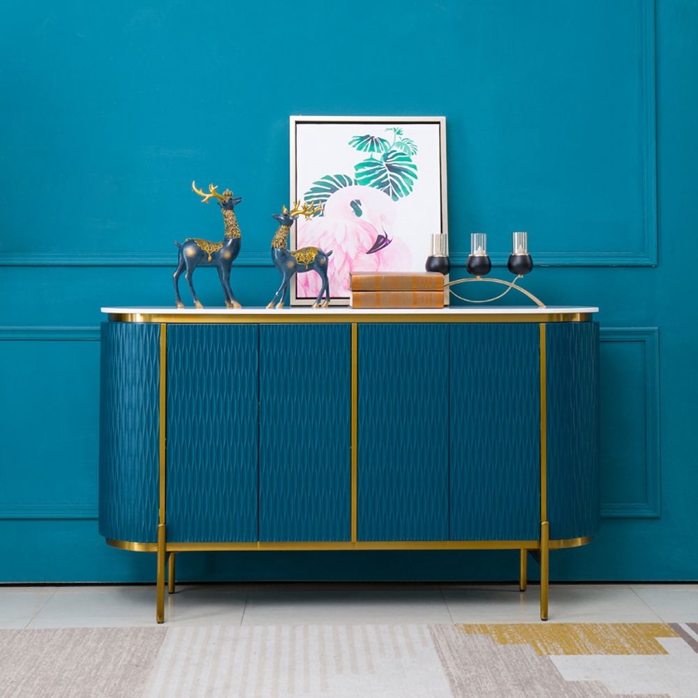 47" Modern Blue Sideboard Buffet Faux Marble Top 2 Doors 1 Shelf Gold