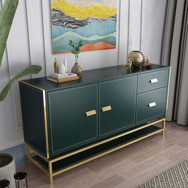Modern 59" Green Sideboard Buffet Table with Shelf Faux Leather