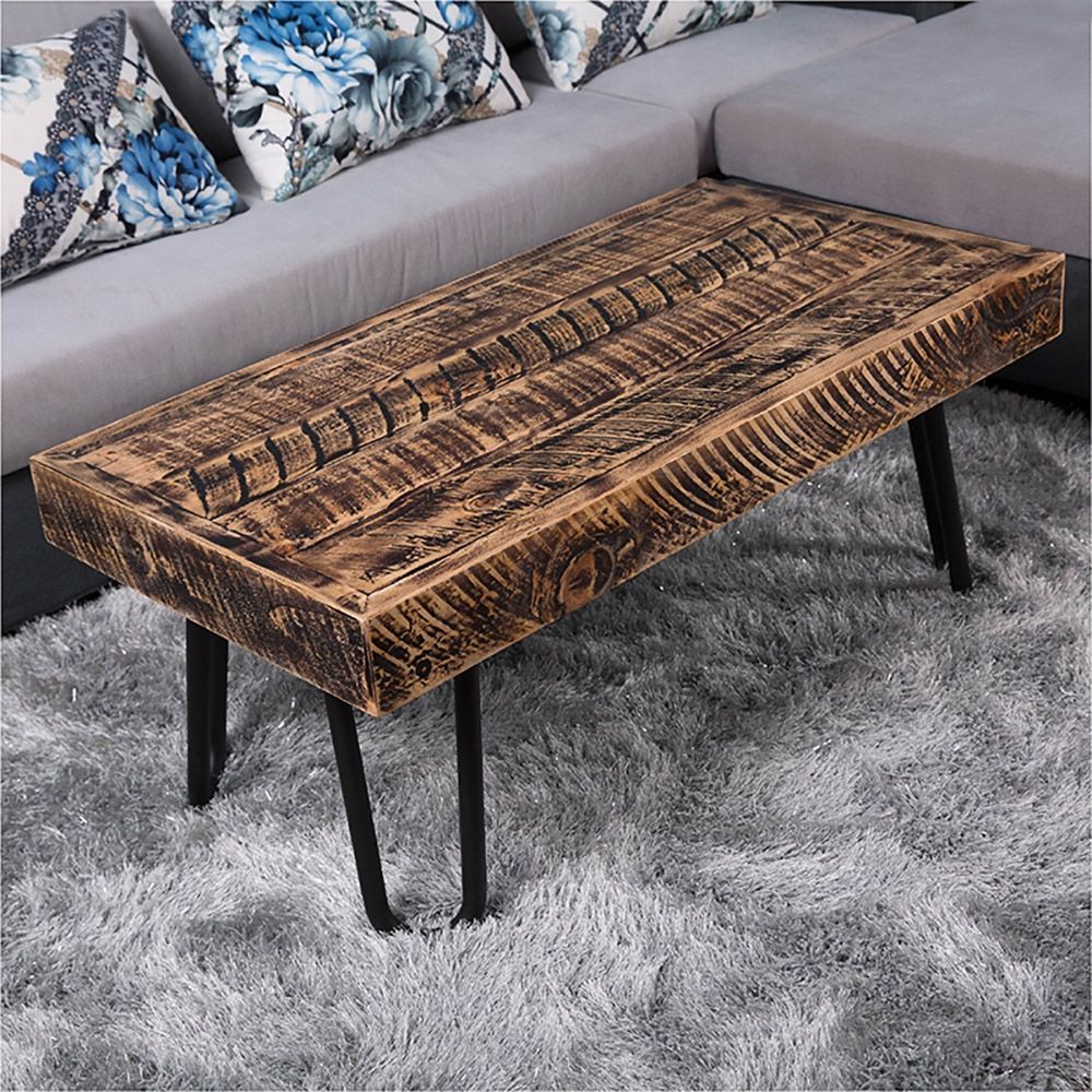 Industrial Vintage Rectangular Coffee Table Distressed Wood Accent