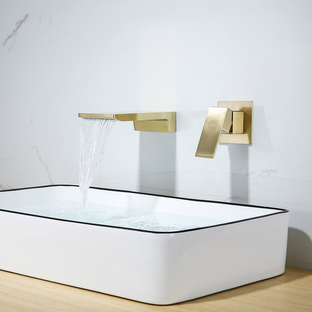 Wasserfall Wandmontage gebürstetes Gold Waschbecken Wasserhahn Einhandgriff