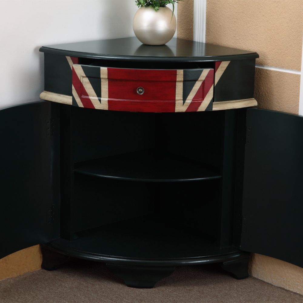 Vintage Retro Black Corner Triangle Accent with Drawer