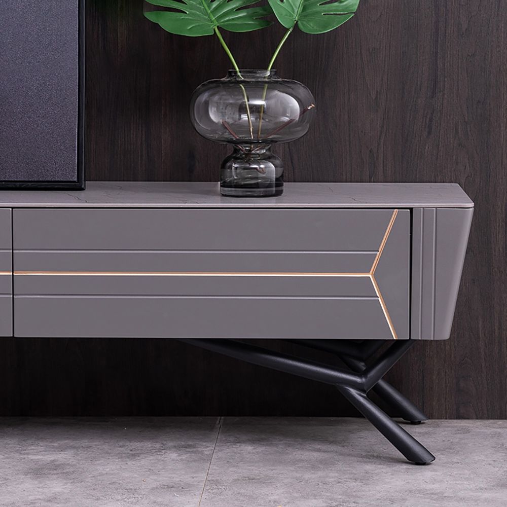 2000mm Grey Faux Marble TV Stand With 3 Drawers Media Console Stone