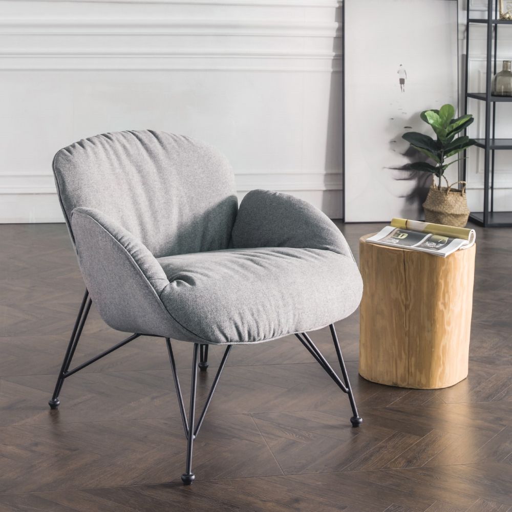 Grey Linen Accent Chair Modern Upholstered Arm Chair with Black Legs