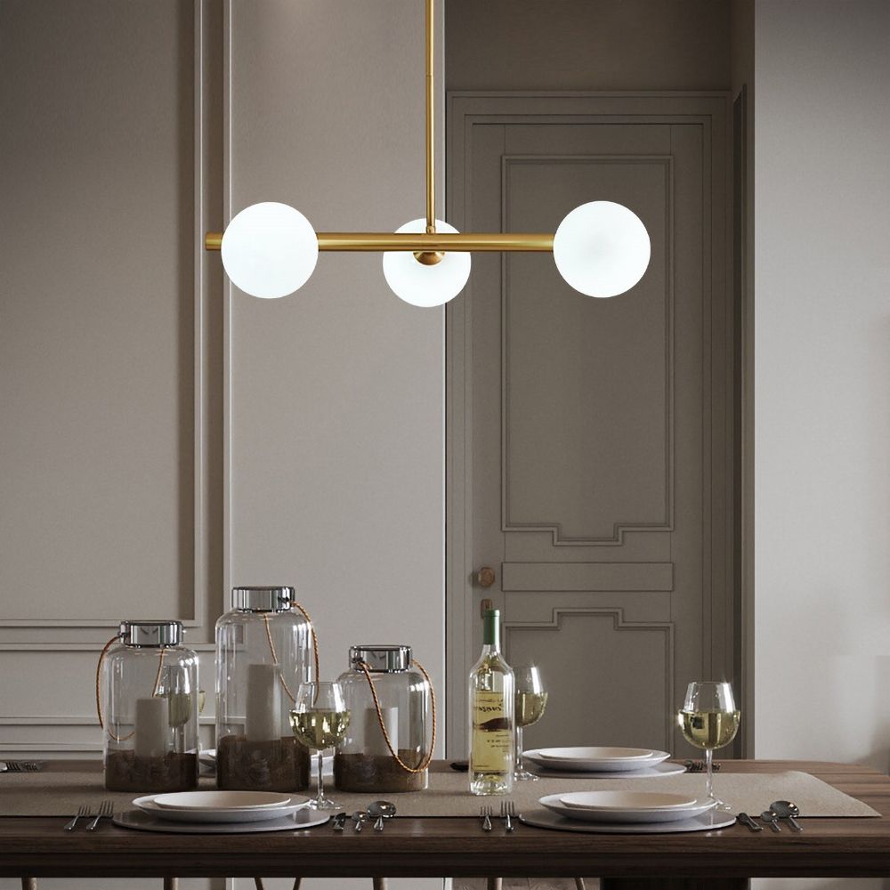 Gold Linear 3Light Kitchen Island Light Glass Globe
