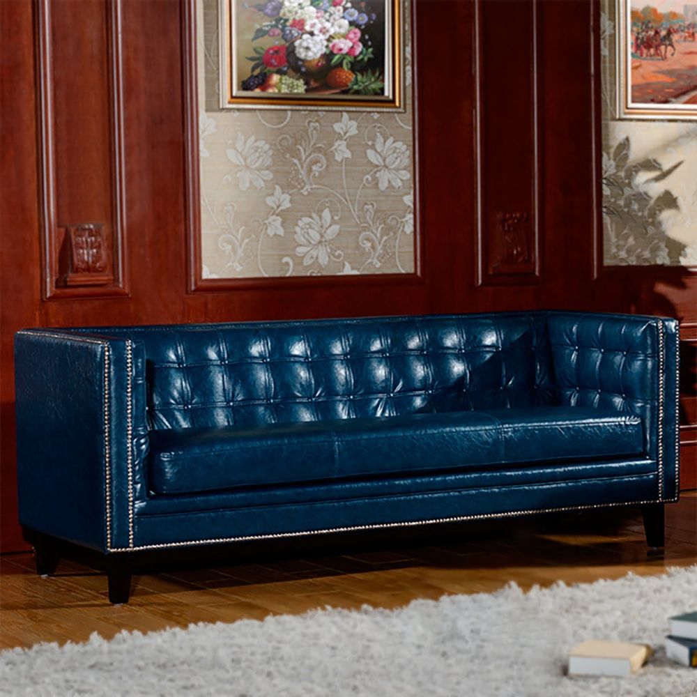 Retro PU Leather Upholstered Sofa 3-Seater Sofa Luxury Sofa Solid Wood