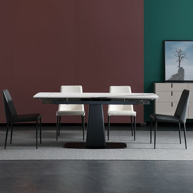 Weißer ausziehbarer Esstisch rechteckiger Stein-Esszimmertisch