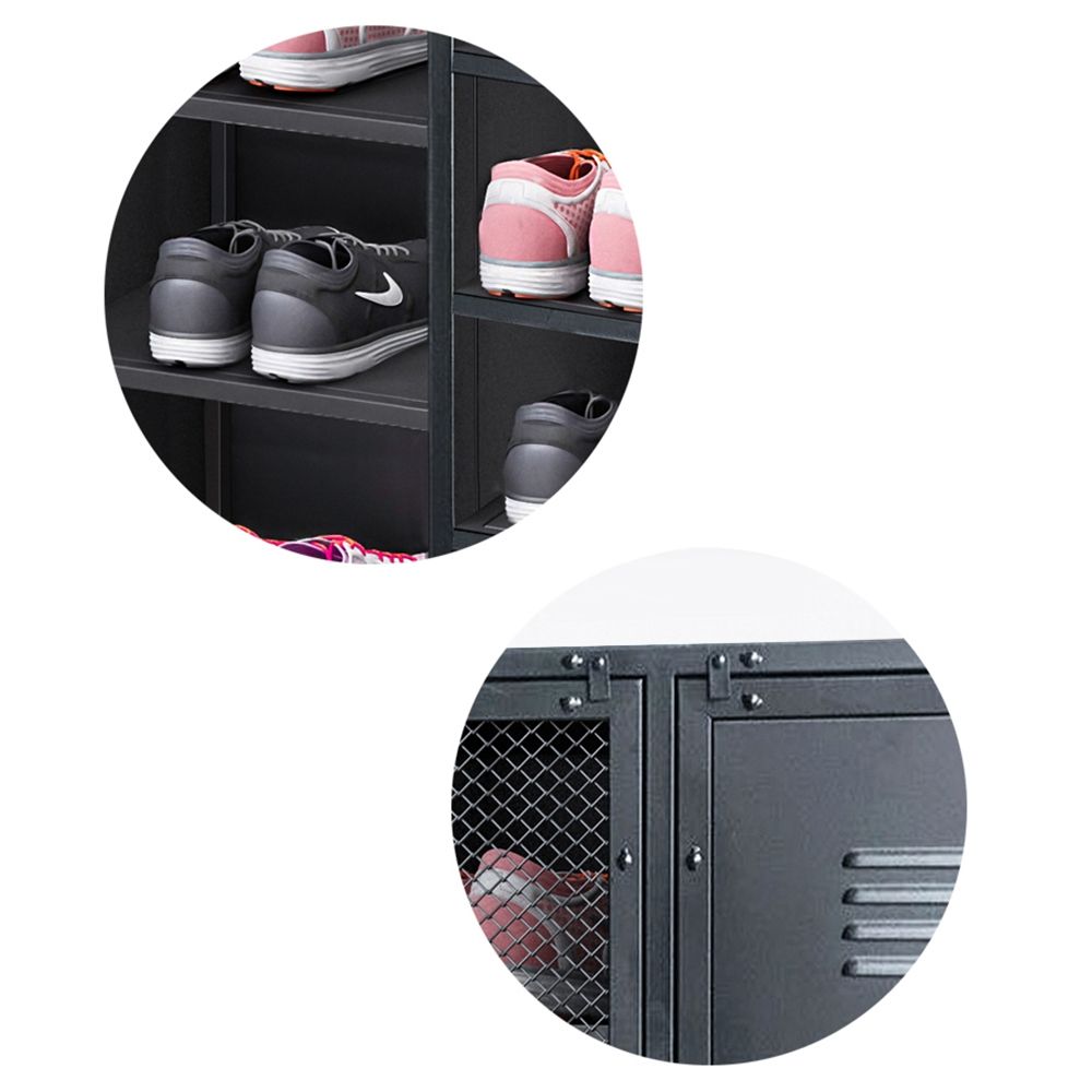 Industrial Black Metal Shoe Storage Cabinet with Doors&Shelves Entryway