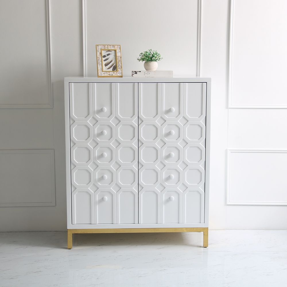 Modern White Cabinet With 2 Doors 4 Shelves Gold Finish 43 In Height   9861c53d42f743fda3bad95ea109dccf 