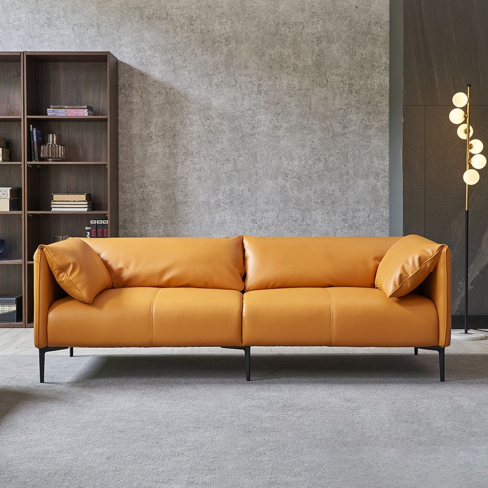 Modern Orange Upholstered Sofa 3-Seater Sofa Luxury Sofa Faux Leather
