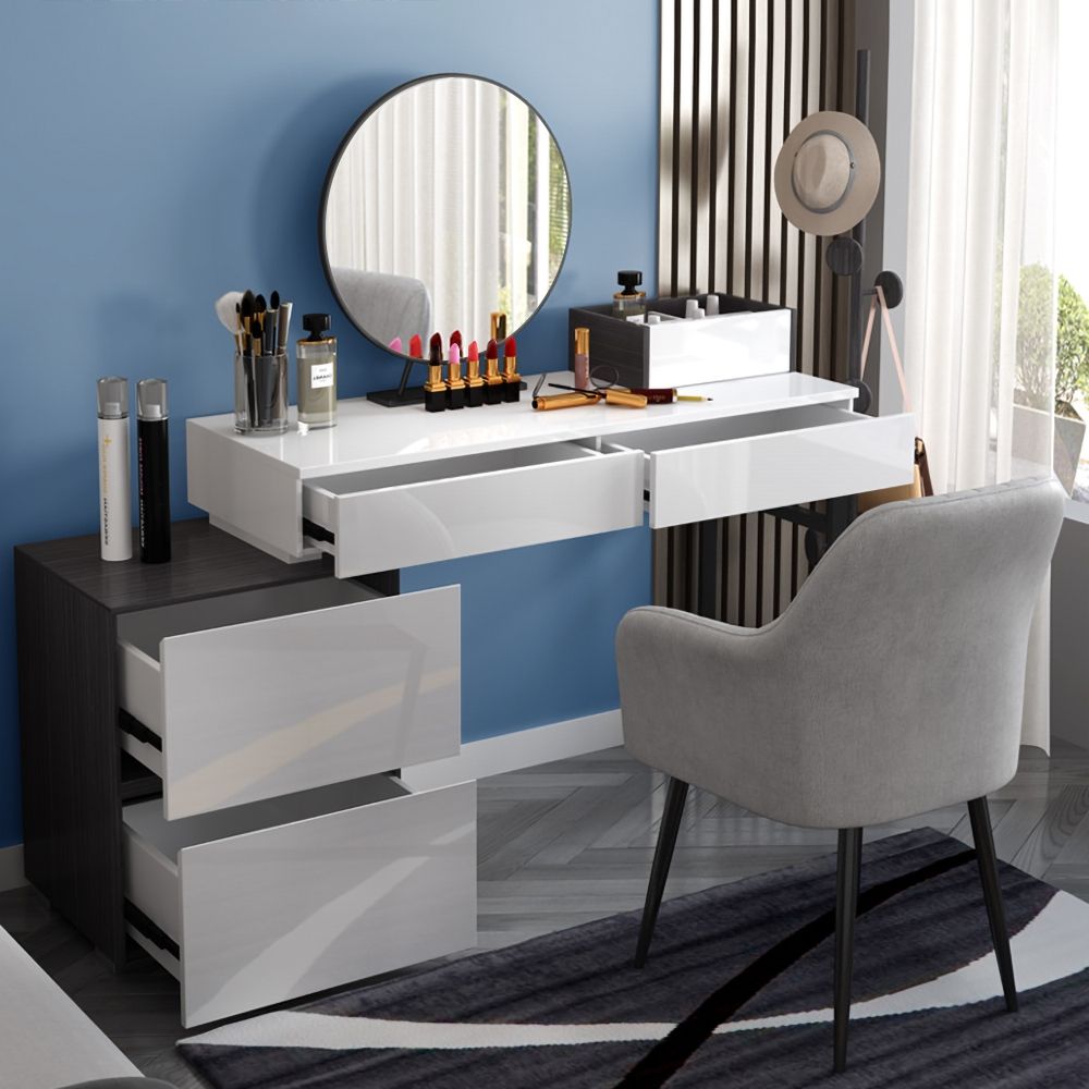 Modern Makeup Vanity with Top Mirror & Side Cabinet Dressing Table with ...