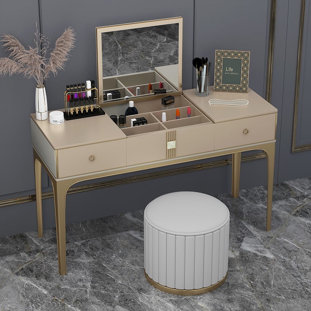 63" Modern Champagne Makeup Vanity with Flip Top Mirror and 2 Drawers