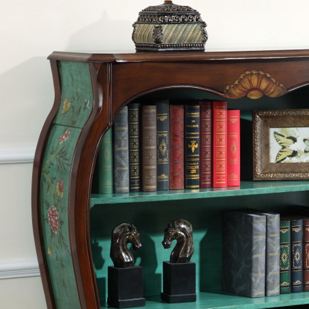 49" Vintage Walnut Bookcase VaseShaped Floral Decorative Bookshelf