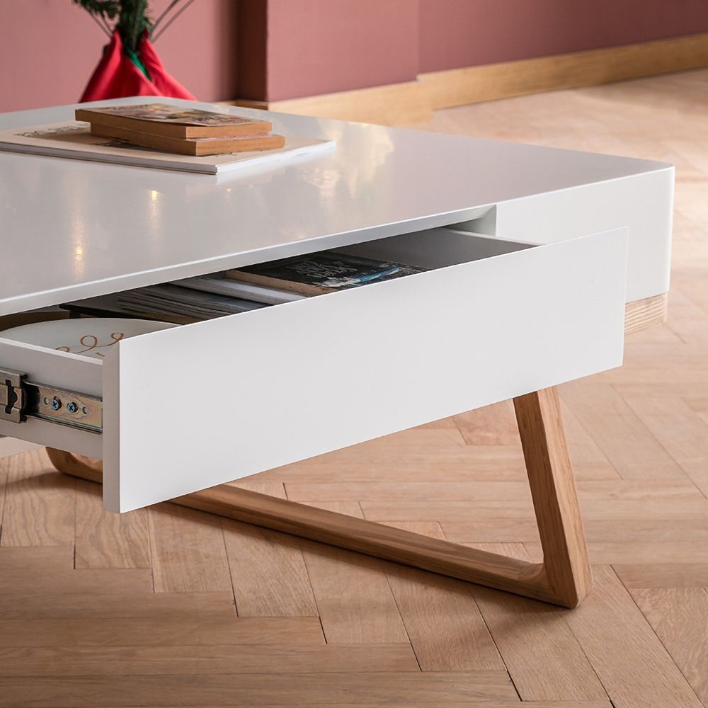 white rectangle coffee table with storage