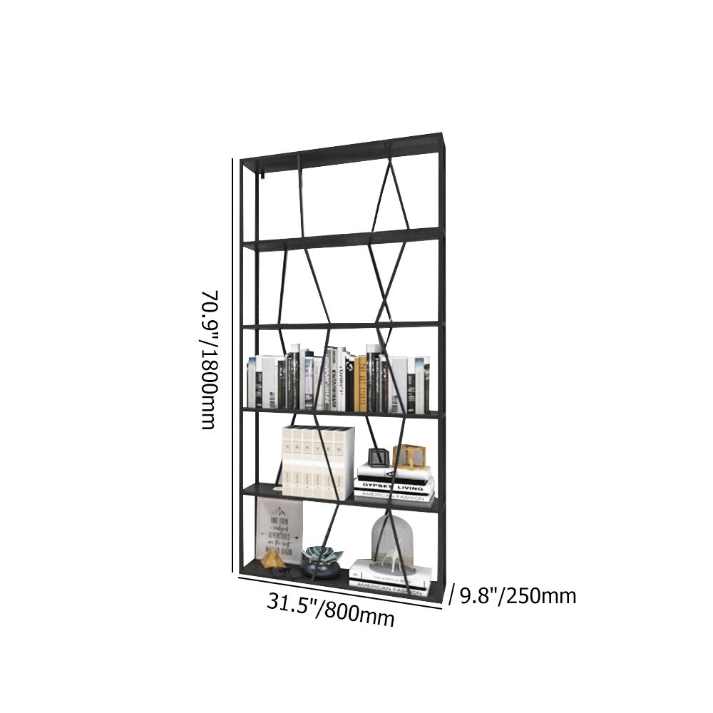 Black Modern Geometric Bookshelf Metal with 5Tier Shelving