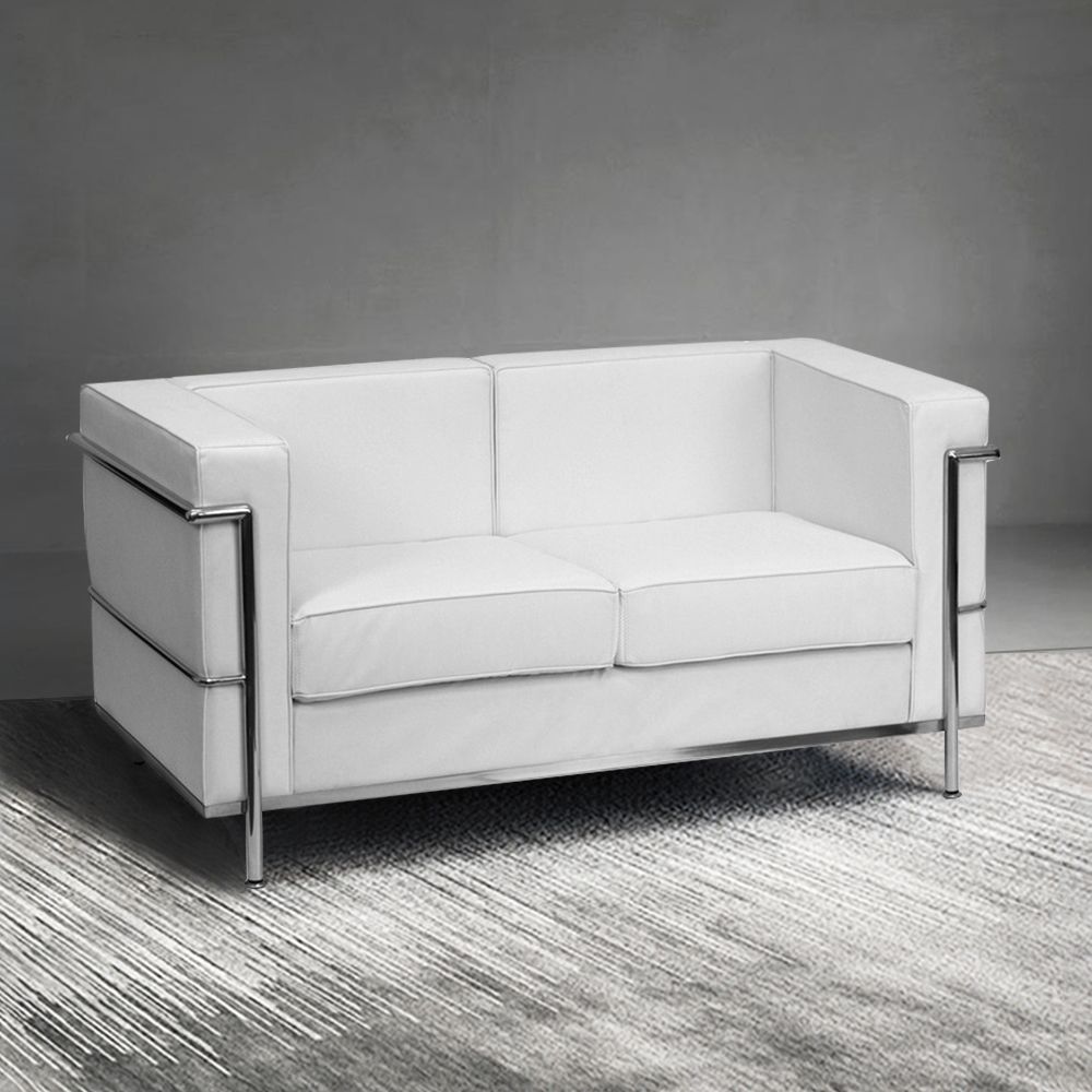 Industrial Small Leather Upholstered Sofa 2Seater Sofa Stainless Steel