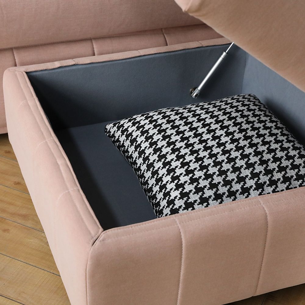 28" Square Velvet Ottoman with Storage Pink Ottoman Stool