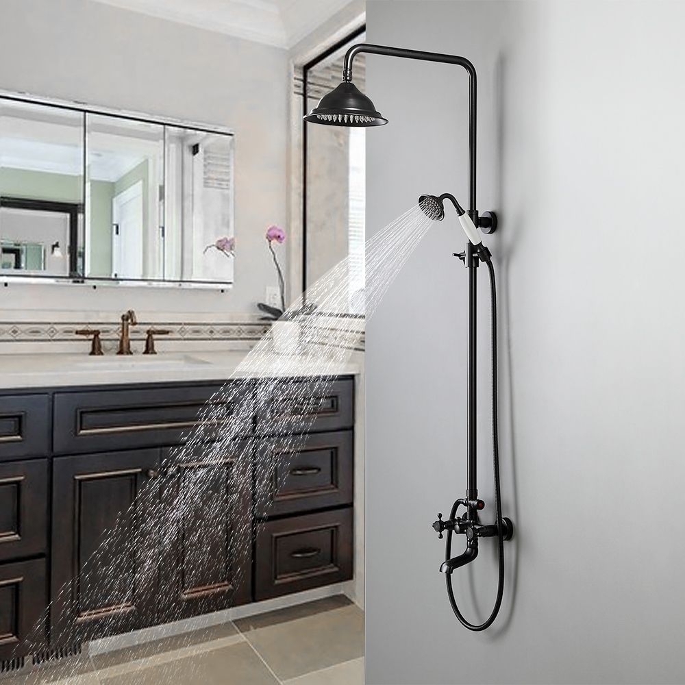 Classic Vintage Bathroom Exposed Rainfall Shower System Handheld Shower Antique Black 