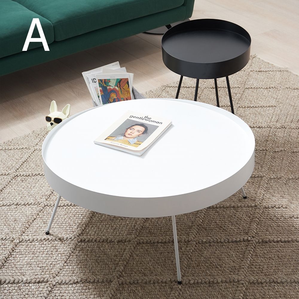 Modern Black & White Round Coffee Table Set Metal