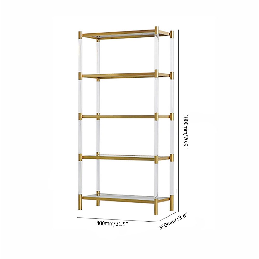 Gold & Clear Acrylic Bookshelf 4-Tier Modern Bookcase