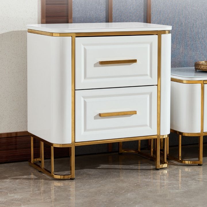 White 2 Drawer Nightstand Modern Side Table for Bed Wood