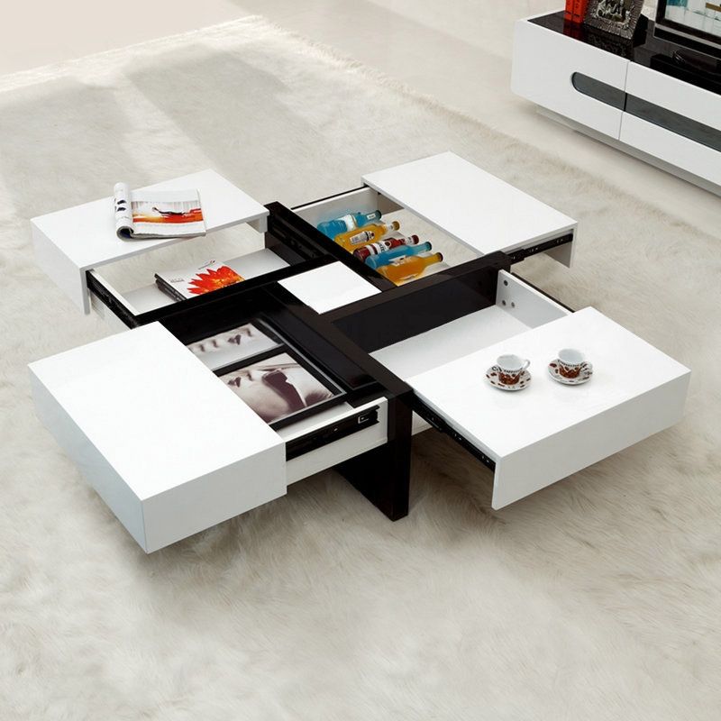 Modern Black And White Coffee Table with Storage Square Coffee Table