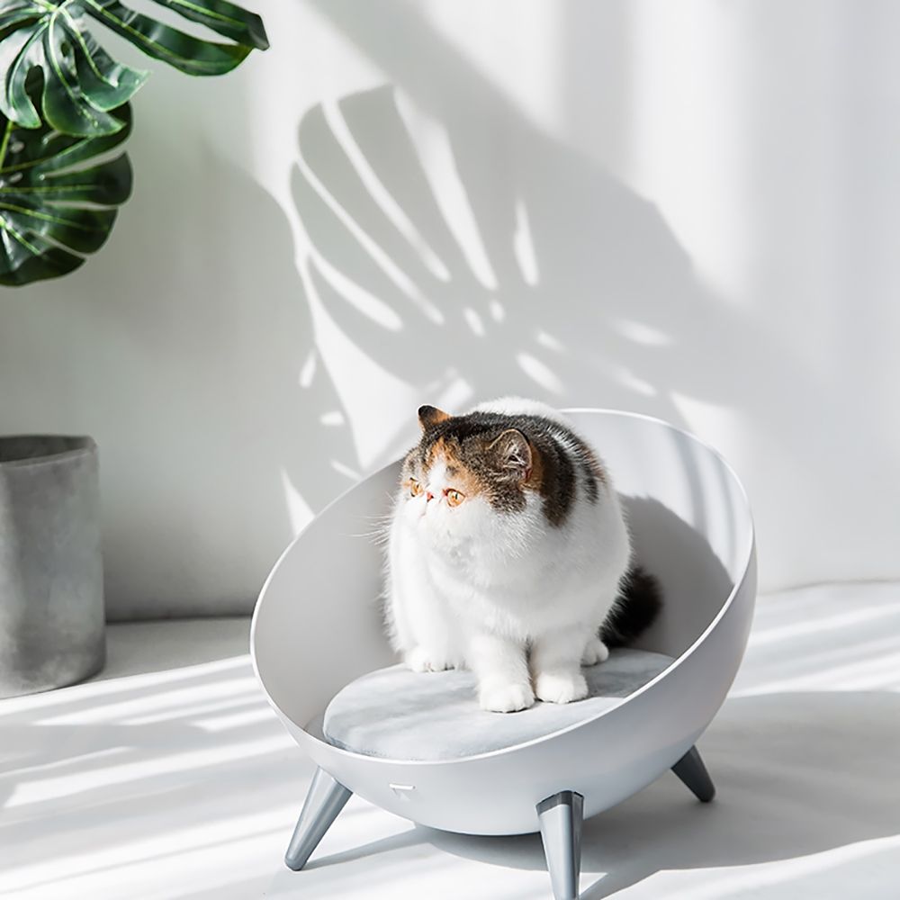15.7" Ball Chair BowlShape Cat Bed Round Nest in White with Gray