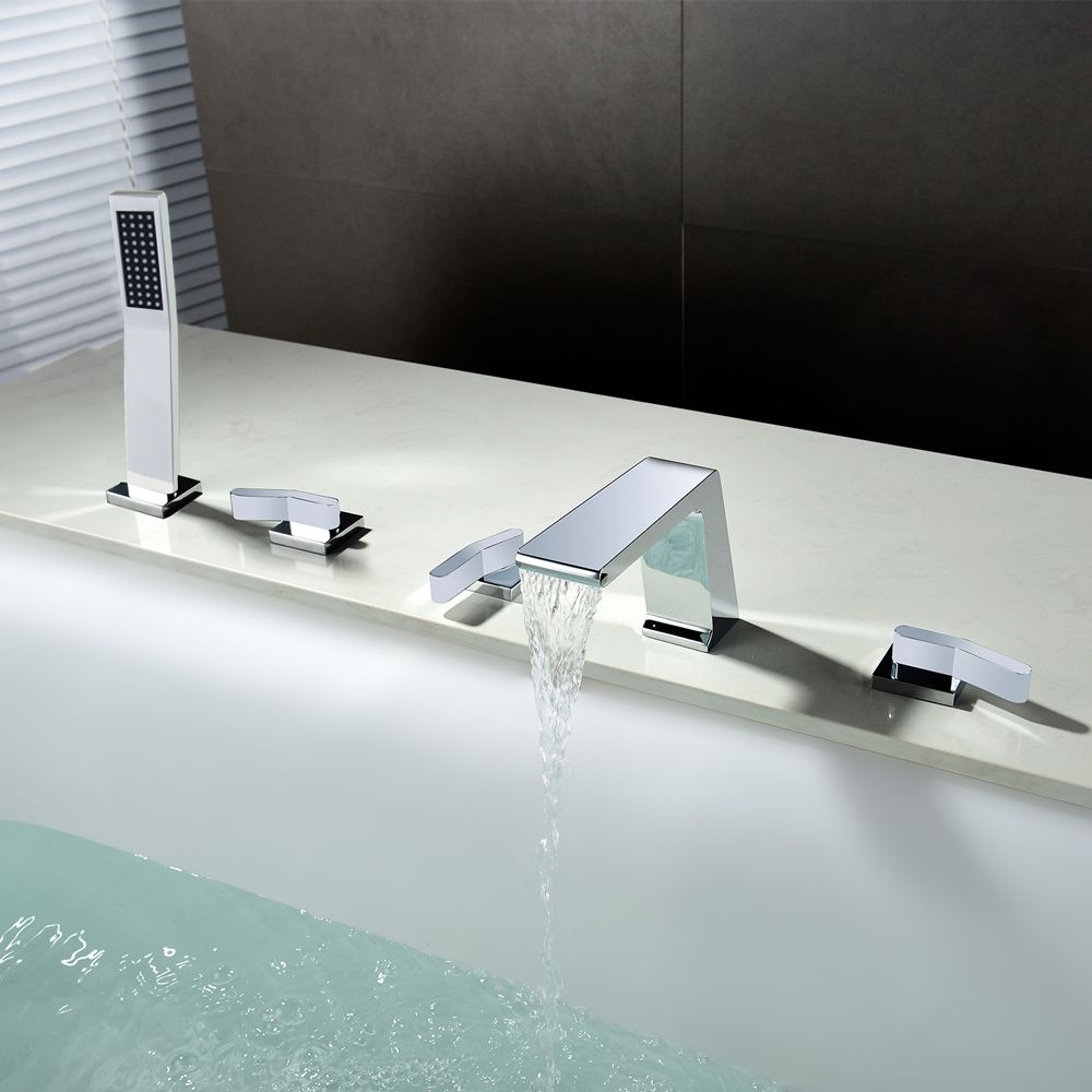 Rosa Contemporary Deck Mounted Solid Brass Waterfall Roman Tub Faucet