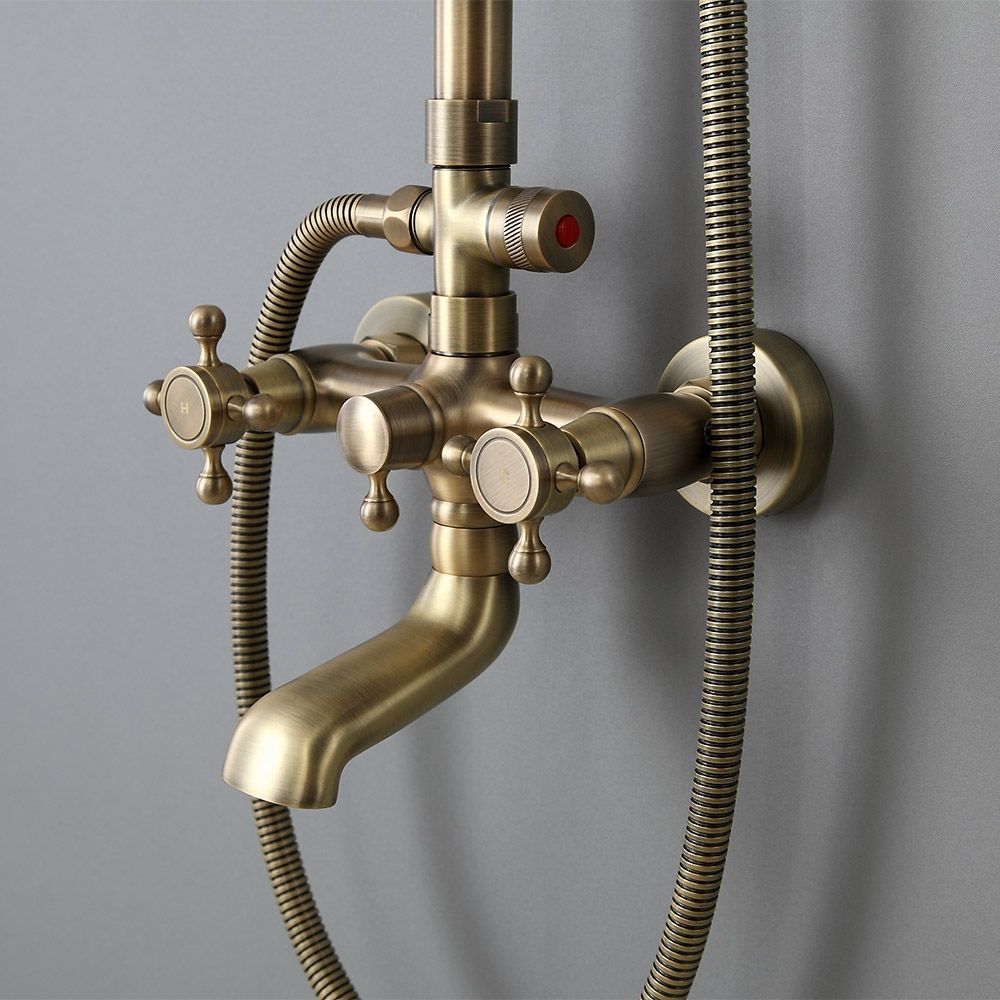 Traditional Rainfall Exposed Shower Fixture With Tub Spout In Antique Brass