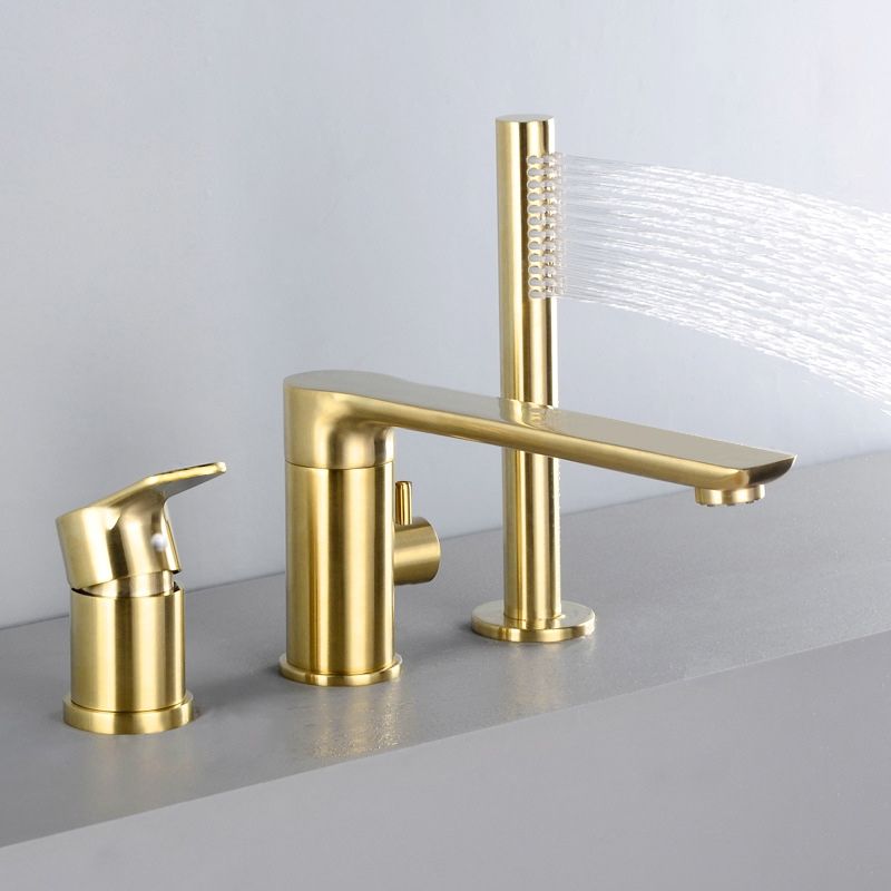 Brushed Gold DeckMount Roman Bathtub Filler Faucet with Handshower