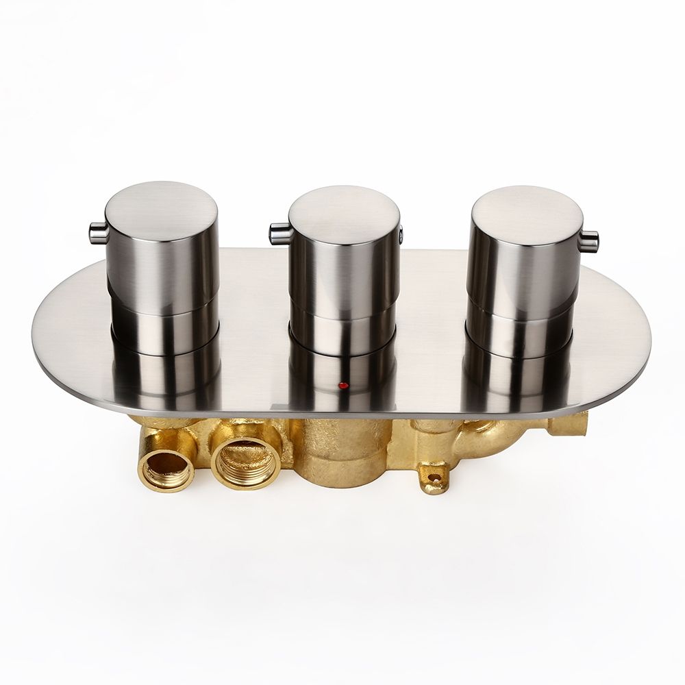 Thermostatic Shower Valve 3 Outlets Solid Brass with Cylindrical Knobs