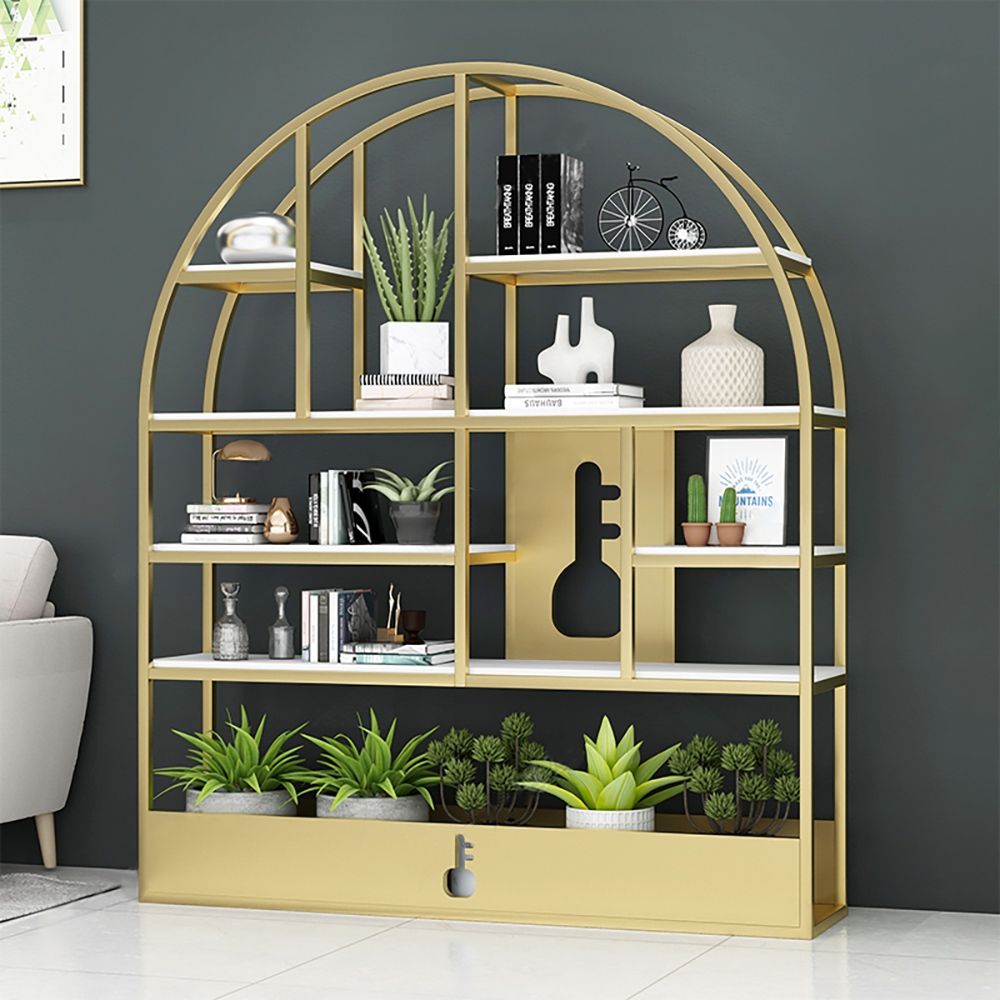 Contemporary Arched Etagere Bookshelf in Gold&White