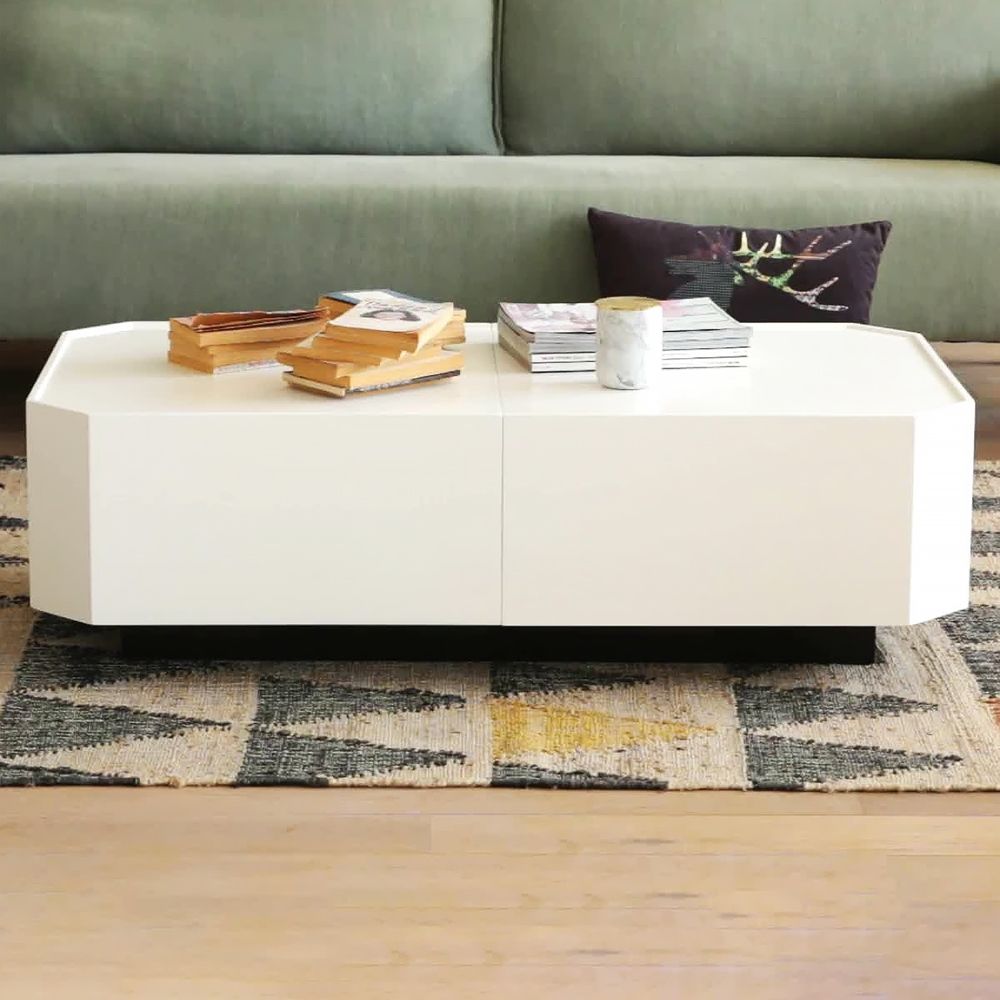 White&Black Extendable Coffee Table with Hidden Storage Sliding Top